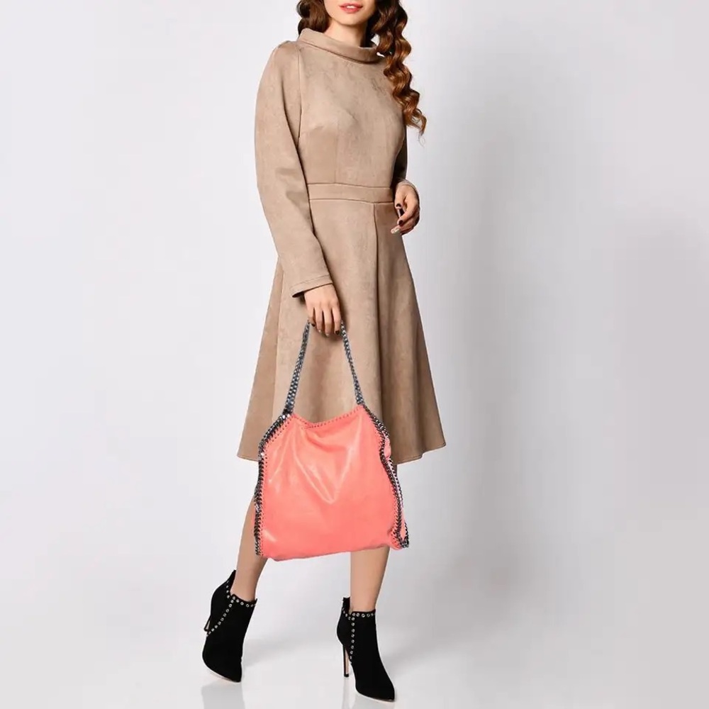 Stella McCartney Coral Orange Faux Suede Small Falabella Tote